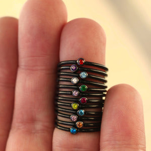 MARCH Tiny Black Stackable Birthstone Ring - 2mm Stainless Steel - Birthstone Stack - Baby - Gift for New Mom Kids - March Birth Month Ring