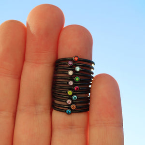 AUGUST Tiny Black Stackable Birthstone Ring - 2mm Stainless Steel - Birthstone Stack - Baby Gift for New Mom Kids - August Birth Month Ring