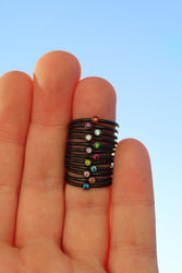 TINY Black Stackable Birthstone Ring - 2mm Stainless Steel - Birthstone Stack - Baby Miscarriage - Gift for New Mom Kids - Birth Month Ring