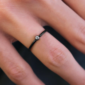 APRIL Tiny Black Stackable Birthstone Ring - 2mm Stainless Steel - Birthstone Stack - Baby - Gift for New Mom Kids - April Birth Month Ring