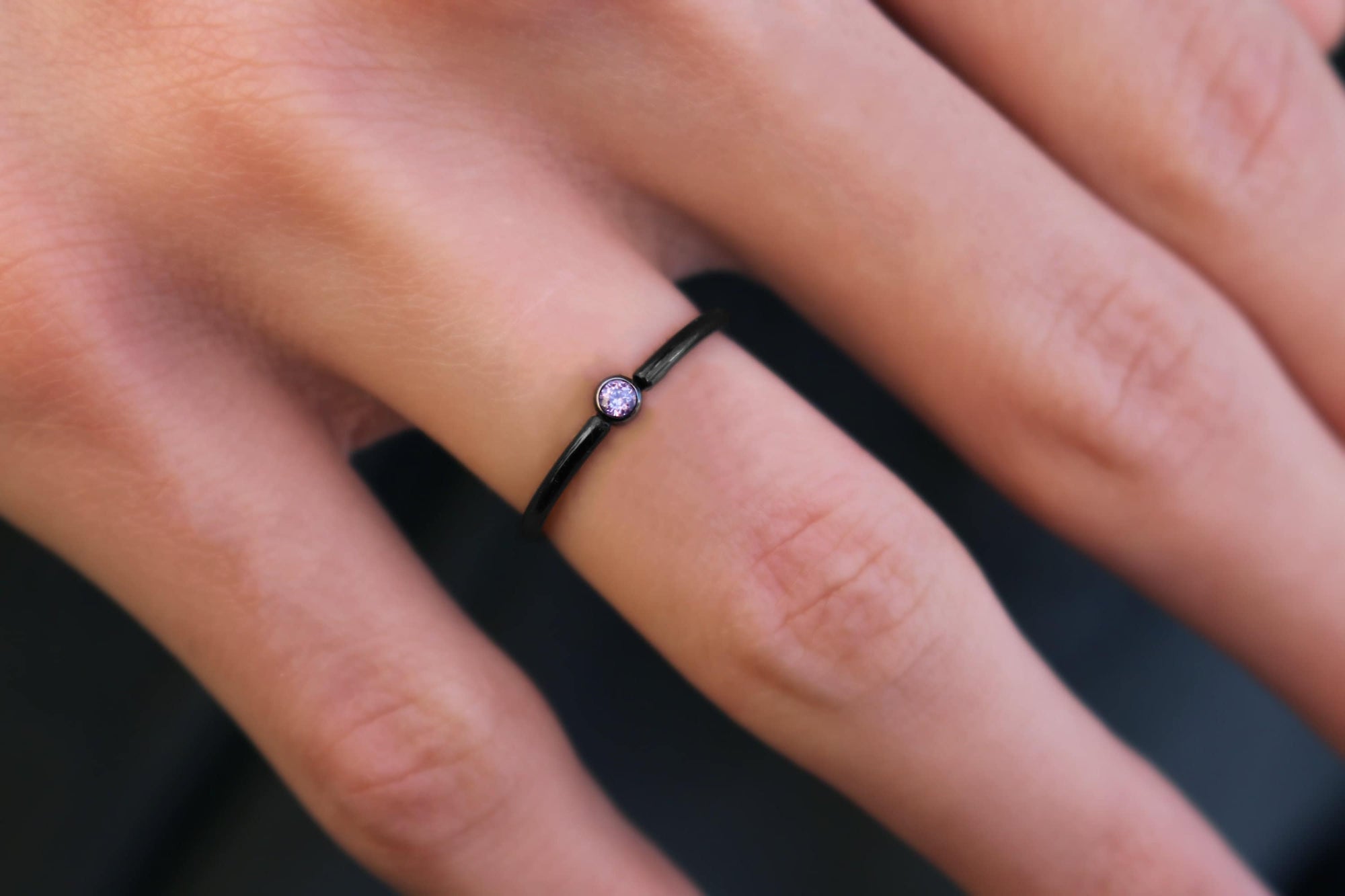 JUNE Tiny Black Stackable Birthstone Ring - 2mm Stainless Steel - Birthstone Stack - Baby - Gift for New Mom Kids - June Birth Month Ring