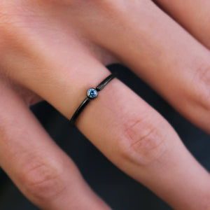 SEPTEMBER Tiny Black Stackable Birthstone Ring - 2mm Stainless Steel - Birthstone Stack - Gift for New Mom Kids - September Birth Month Ring